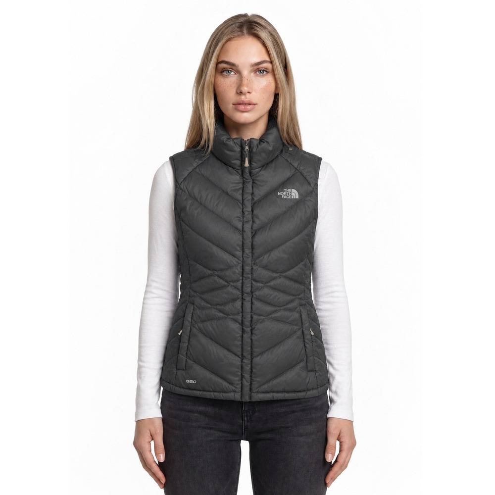 The North Face Down Puffer Vest Women's Size Medium Gray 550 Quilted Full Zip
